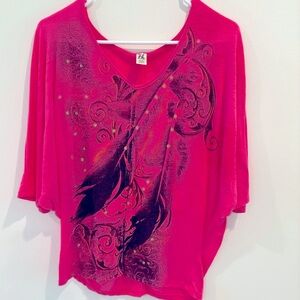Zanadi Pink Asymmetrical Blouse with Graphic Design